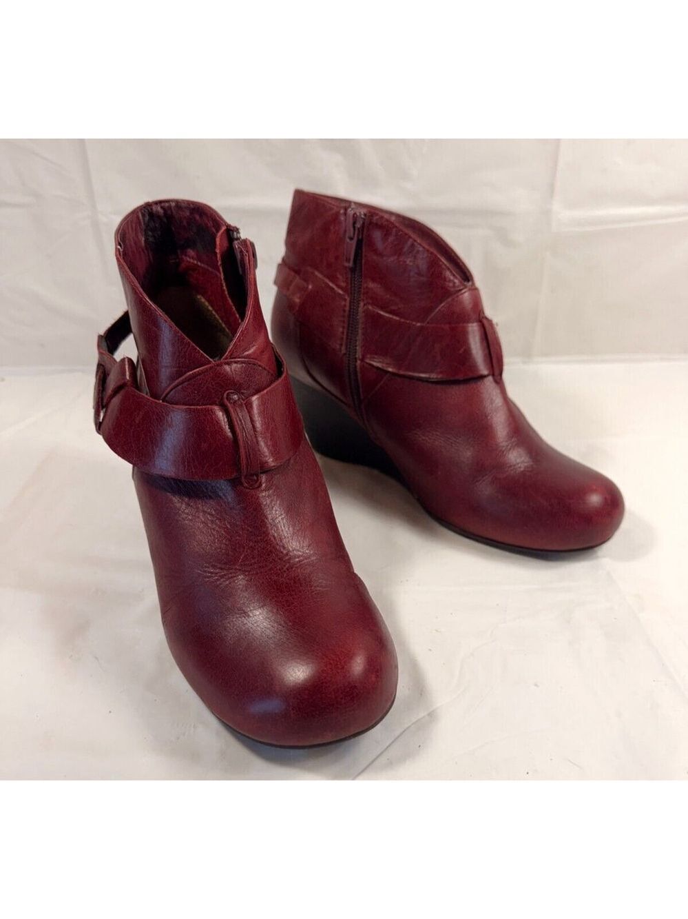 Miz Mooz Estelle Burgundy Leather Wedge Ankle Boots Women's Size 6.5